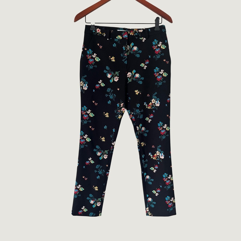 Sfera Basic Women Black Floral Print Slim Tapered Ankle Dress Pants USA 6 Office